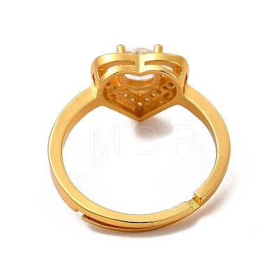 Clear Cubic Zirconia Heart Adjustable Ring RJEW-C048-07G-1