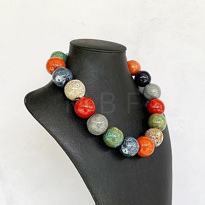 Bohemian Resin Round Beaded Necklaces with Brass Clasps for Women WGBFE99-01-1