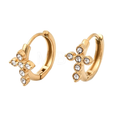 Cross 304 Stainless Steel Rhinestone Hoop Earrings EJEW-P344-05G-1