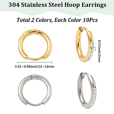 20Pcs 2 Colors 304 Stainless Steel Hoop Earrings EJEW-SC0001-84-1