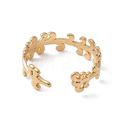 Ion Plating(IP) 304 Stainless Steel Leafy Branch Wrap Open Cuff Ring for Women RJEW-C045-20G-1