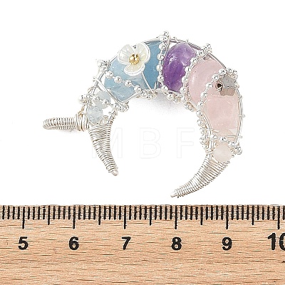 Natural Rose Quartz & Aquamarine & Lavender Amethyst Chip Wire Wrapped Pendants PALLOY-TA00438-1