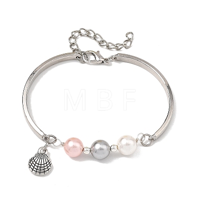 Synthetic Non-magnetic Hematite & Shell Pearl Beads Charm Bracelets BJEW-JB13947-1