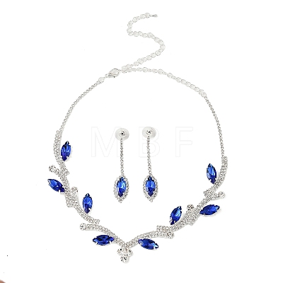 Leaf Brass Rhinestone Stud Dangle Earrings & Pendant Necklaces Set for Women SJEW-M102-03S-02-1