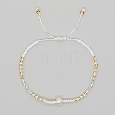 Bohemian Style Glass Seed Bead & Imitation Pearl Beads Braided Bead Bracelets JJ7327-10-1