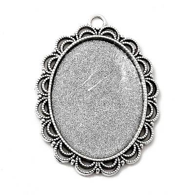 Tibetan Style Antique Silver Alloy Flat Oval Pendant Cabochon Settings X-TIBEP-M022-58AS-1
