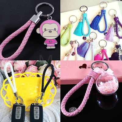 PU Leather Braided Woven Rope Keychain X-KEYC-WH0002-M-1