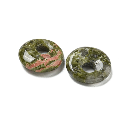 Natural & Synthetic Mixed Gemstone Donut/Pi Disc Charms G-G142-02-1