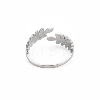 304 Stainless Steel Leaf Open Cuff Ring for Women RJEW-S405-190P-1