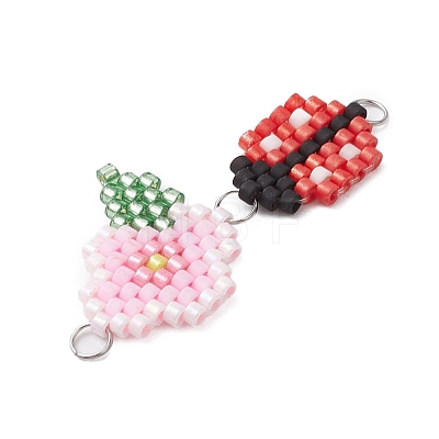 Handmade Glass Seed Beads Woven Connector Charms PALLOY-MZ00311-01-1