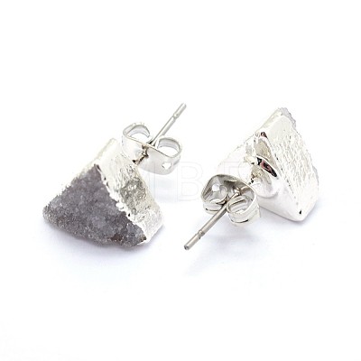 Natural Druzy Quartz Crystal Stud Earring EJEW-F173-E01-S-1