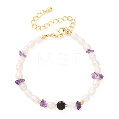 Natural Amethyst Chip and Rice Natural Pearl Beaded Bracelets GG-CBA3297-13G-F-1