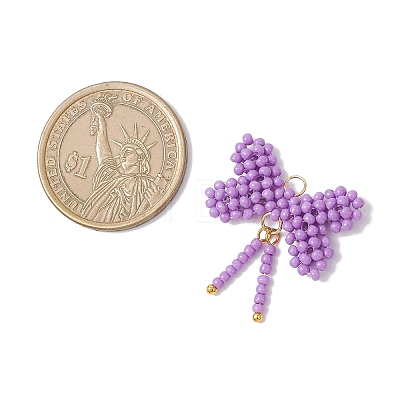 Glass Seed Beaded Bowknot Pendants PALLOY-MZ01055-1