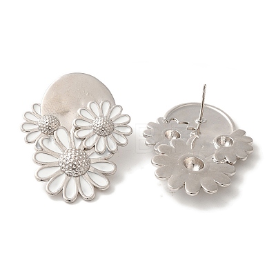 Rack Plating Flower Brass Enamel Stud Earrings EJEW-B062-34P-1