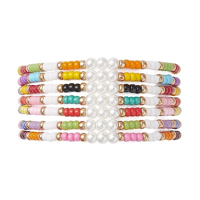 7Pcs Glass Seed Beads Stretch Bracelets for Women BJEW-MZ00280-1