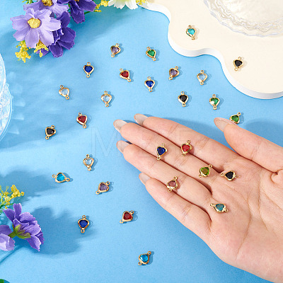 28Pcs 7 Colors Stainless Steel Pave Glass Heart Connector Charms STAS-TA0003-30-1