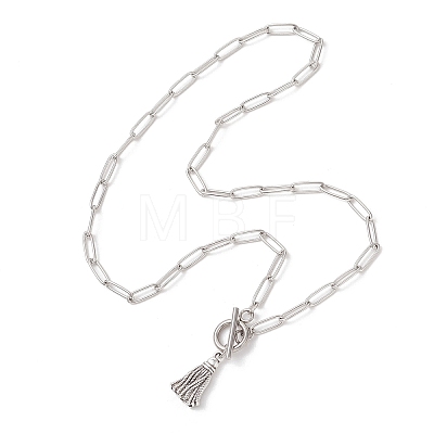 Alloy Tassel Pendant 304 Stainless Steel Paperclip Chain OT Necklaces NJEW-JN05879-1