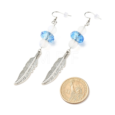 Feather with Round Beads Long Dangle Earrings for Girl Women EJEW-JE04681-01-1