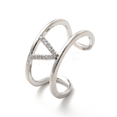 Clear Cubic Zirconia Initial Letter Open Cuff Ring RJEW-A012-01P-V-1