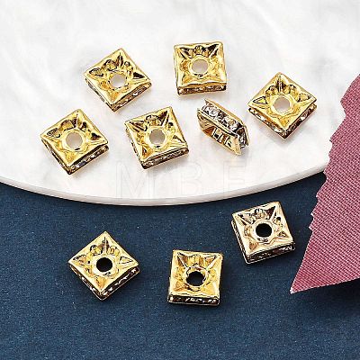 Brass Rhinestone Spacer Beads RB-A013-6x6-01G-1