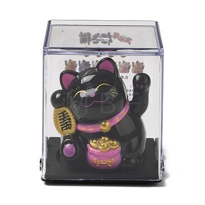 Plastic Solar Powered Japanese Lucky Cat Figurines DJEW-K023-01A-1