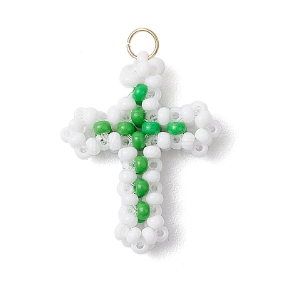 Beaded Cross Charms PALLOY-GD00002-01-1