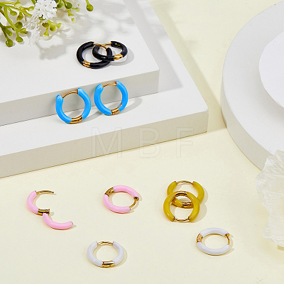 5 Pairs 5 Color 316 Stainless Steel Enamel Ring Hoop Earrings EJEW-DC0001-39A-1