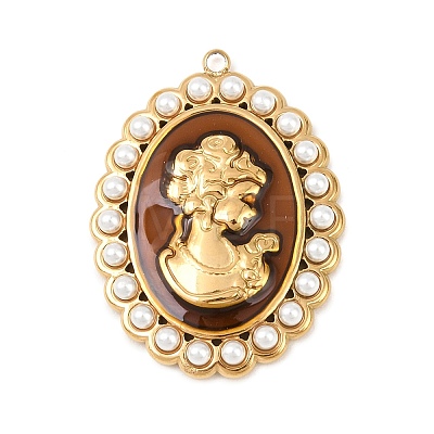 304 Stainless Steel Enamel with ABS Plastic Imitation Pearl Pendants STAS-Z185-02G-1