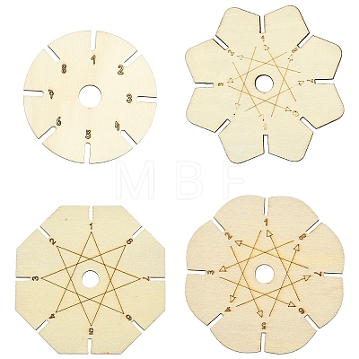 4Pcs 4 Styles Wood Braiding Disk AJEW-YW0002-16-1