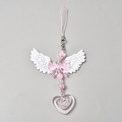 Plastic Angel Wing Bowknot Pendant Decorations AJEW-WH0752-363-1