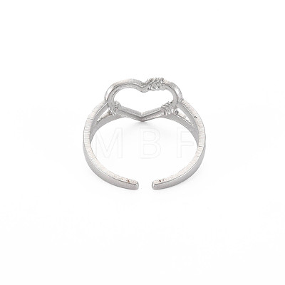 304 Stainless Steel Open Heart Cuff Ring for Women RJEW-S405-207P-1