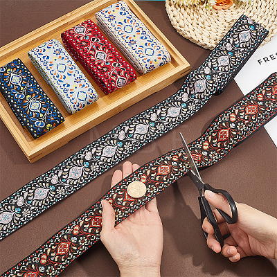 12 Yards 6 Colors Ethnic Style Polyester Ribbons OCOR-ME0001-86-1