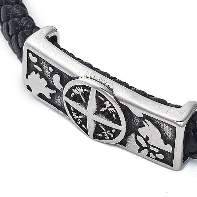 Men's Braided Black PU Leather Cord Bracelets BJEW-K243-56AS-1