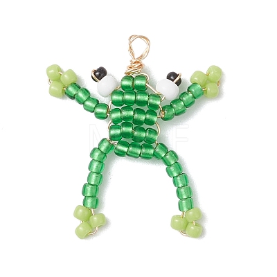 Glass Seed Beaded Frog Pendants PALLOY-MZ00990-1
