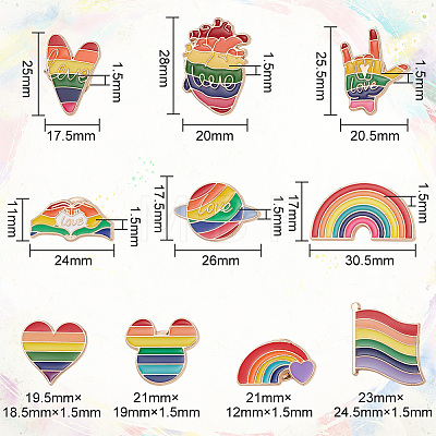 DELORIGIN 10Pcs 10 Style Rainbow Enamel Pin JEWB-DR0001-02-1