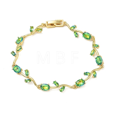 Brass Glass Flower Link Chain Bracelets KK-CBA7DFA-01G-A-1