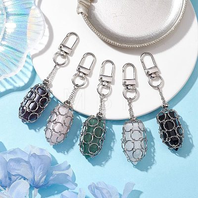 304 Stainless Steel Chain Pouch Natural Gemstone Pendant Decorations HJEW-JM01888-01-1