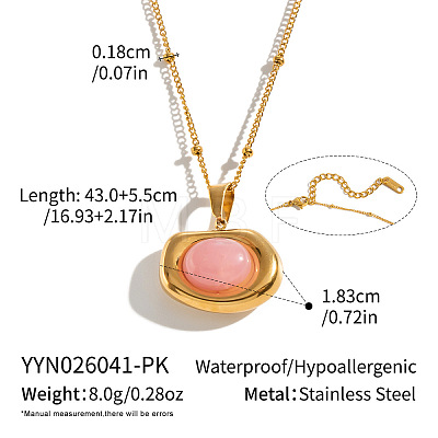 Dyed Natural Pink Quartz 304 Stainless Steel Geometric Pendant Necklaces for Women KV8466-1-1