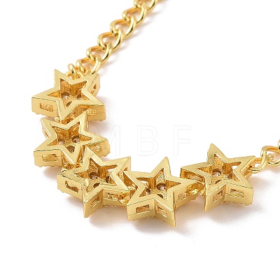 Clear Cubic Zirconia Star Pendant Necklace with Brass Curb Chains for Women NJEW-E042-01G-1