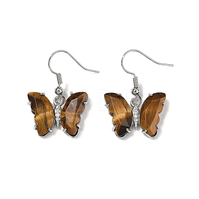 Natural Tiger Eye Brass Dangle Earrings EJEW-M081-01P-03-1