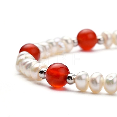 Natural Red Agate/Carnelian(Dyed & Heated)(Dyed) Beaded Bracelets BJEW-JB05313-04-1