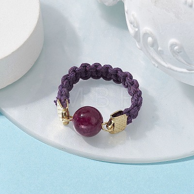 Glass Round Ball Braided Bead Style Finger Ring RJEW-JR00600-02-1
