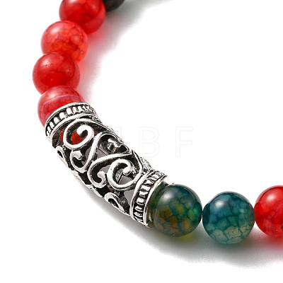 Natural Agate Stretch Bracelets Set with Alloy Owl Beaded ANIM-PW0003-027C-1