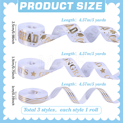 3Rolls 3 Styles Graduation Season Polyester Ribbon OCOR-PH0036-82A-1