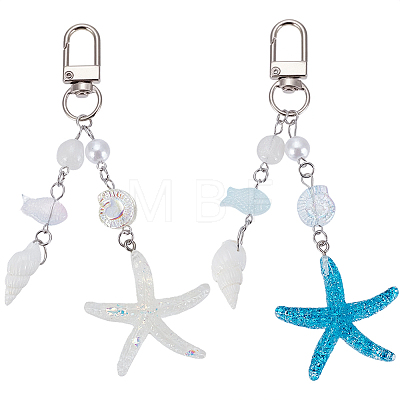 2Pcs 2 Colors Shell & Glass & Natural Rainbow Moonstone Pendant Decorations HJEW-SP0001-72-1