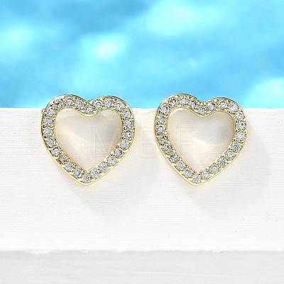 Heart Brass Micro Pave Cubic Zirconia Ear Studs EJEW-D304-40G-1