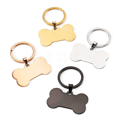 4Pcs 4 Colors Stainless Steel Bone Keychains KEYC-TA0004-80A-1