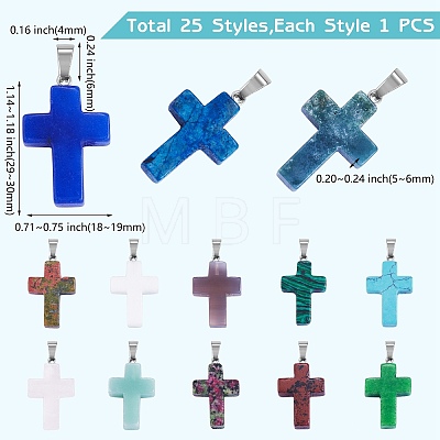 25Pcs 25 Styles Natural & Synthetic Gemstone Pendants G-SZ0002-14-1