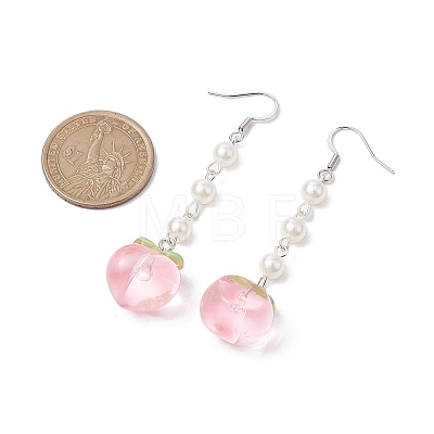 ABS Plastic Imitation Pearl Beads & Resin Peach Dangle Earrings EJEW-JE05834-1