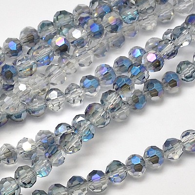 Faceted(32 Facets) Round Half Rainbow Plated Electroplate Glass Beads Strands EGLA-J130-HR13-1